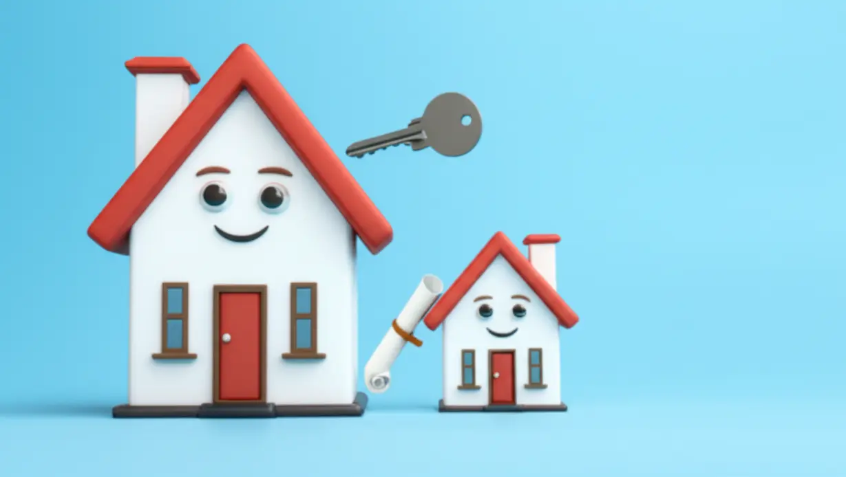 임대인과-임차인의-관계를-나타내는-귀여운-두-집.-한-집은-집주인(임대인)을,-다른-한-집은-세입자(임차인)를-상징하며,-부동산-계약-용어를-쉽게-이해하도록-돕습니다.-전세-월세-개념-이해의-첫걸음입니다.