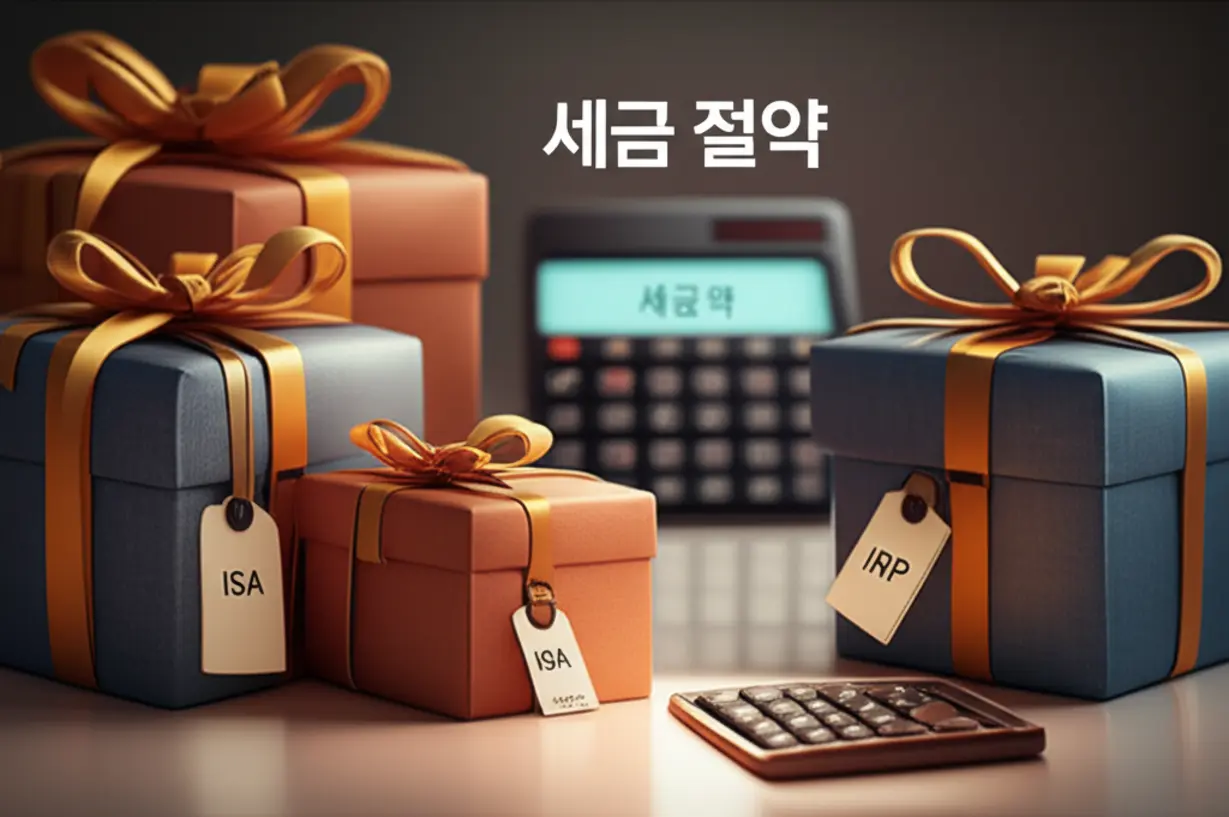 연금저축,-IRP,-ISA-등-절세-혜택이-있는-금융상품을-선물-상자로-표현한-이미지.-현명한-재테크로-세금-절약을-강조합니다.