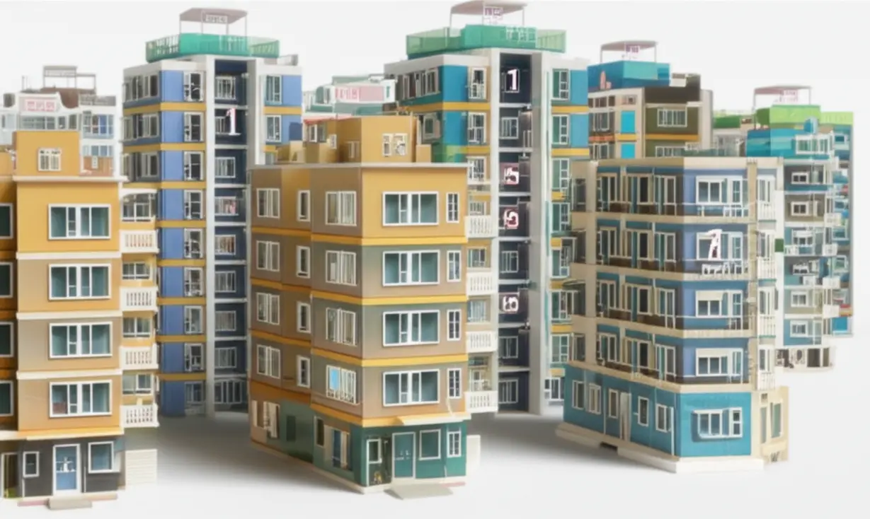 김해-주요-지역-아파트-전세-월세-매물-현황-3D-이미지.-다양한-아파트-단지-위로-매물-숫자가-적게-표시되어-김해-부동산-시장의-전월세-품귀-현상을-시각적으로-보여줍니다.