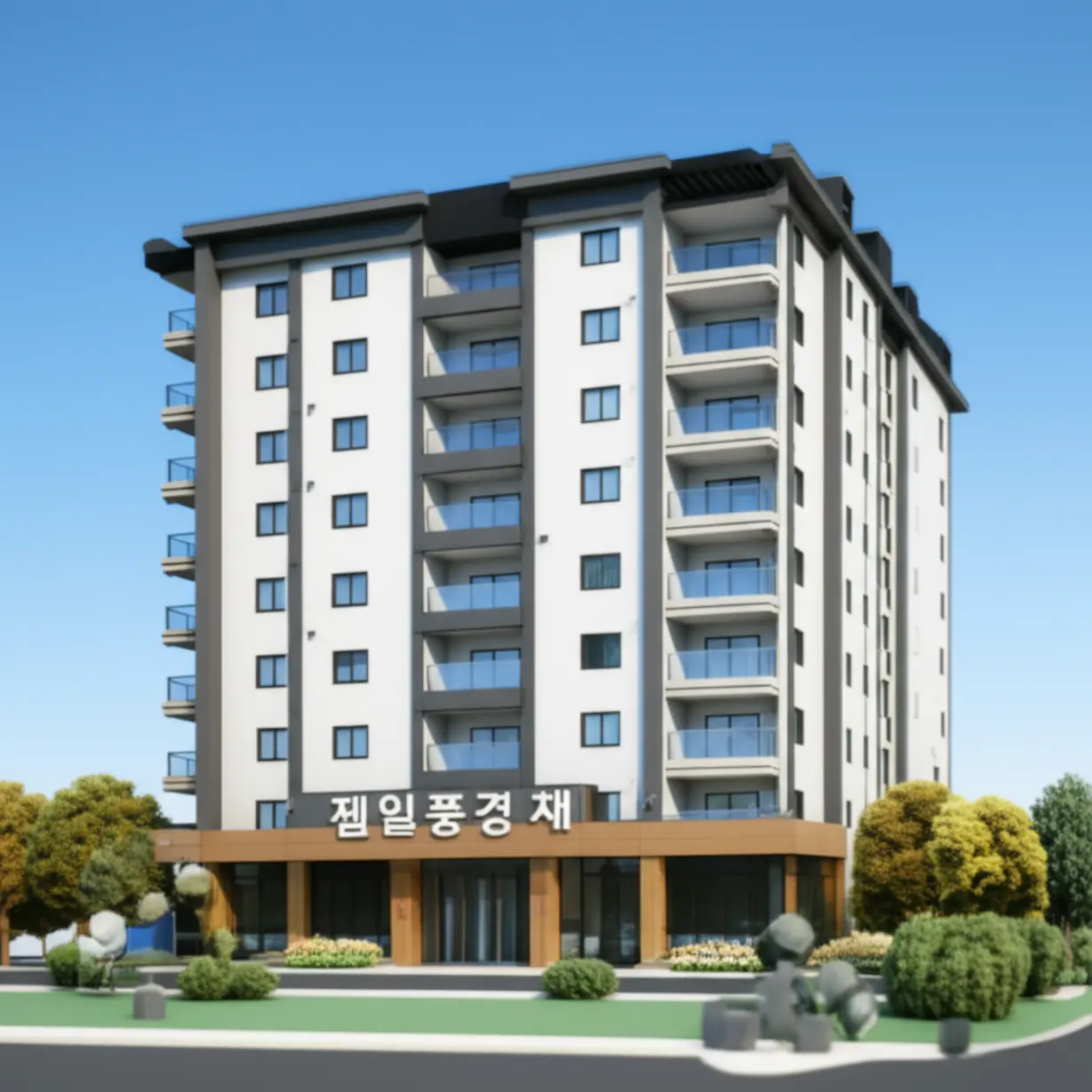 김해-제일풍경채-아파트-건물-모형과-주변-풍경.-김해-진례-지역의-새-아파트를-알아보기-쉽도록-디자인되었습니다.
