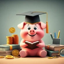 실업자-내일배움카드-훈련장려금-지원을-상징하는-졸업모자를-쓴-귀여운-돼지-저금통과-학습-도구-이미지