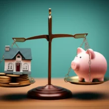 저울-위에-놓인-귀여운-미니어처-주택과-동전-더미가-9.7-부동산-대책의-주택-공급-및-대출-규제-균형을-상징하는-모습.-정부-정책의-섬세한-조화를-보여줍니다.