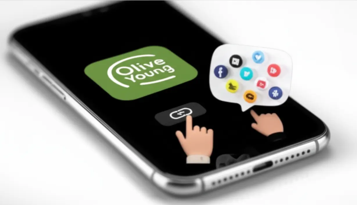 올리브영-앱,-링크-생성-버튼,-SNS-공유-아이콘이-단계별로-그려진-귀여운-3D-그림.-올리브영-쇼핑-큐레이터-참여-방법을-쉽게-보여줍니다.