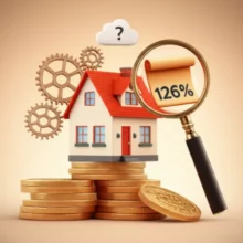 HF-전세보증보험-공시가-126%-적용으로-인한-전세대출-시장-변화를-귀여운-3D-주택과-돈다발,-확대경으로-시각화한-이미지.-전세-한도-변경,-주택-시장-변화를-상징합니다.