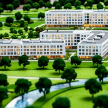 김해-안동-신축-아파트-단지-모형,-푸른-공원과-강변의-조화로운-모습