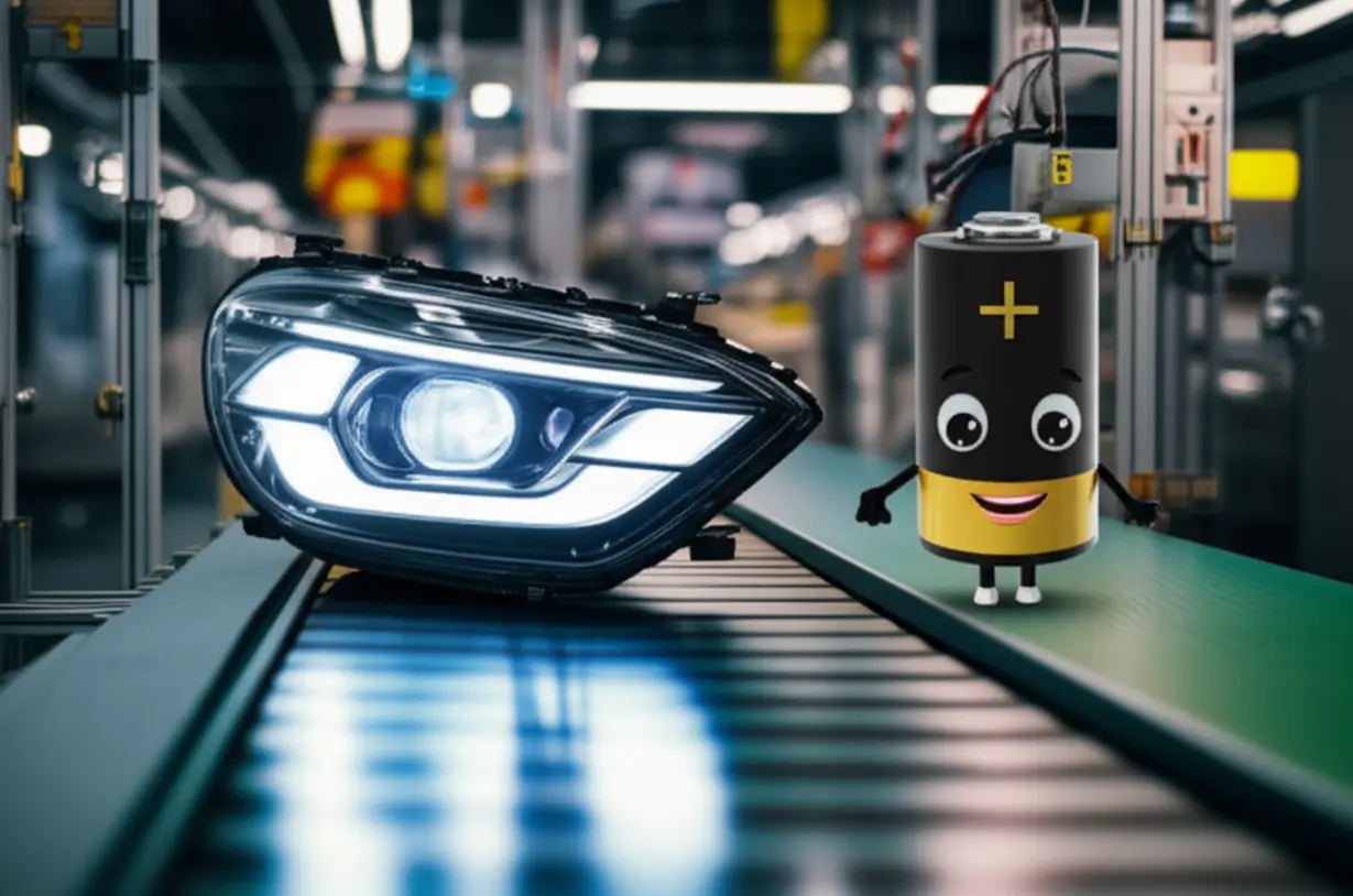 금호에이치티의-주력-제품인-세련된-자동차-헤드라이트와-최대주주-에코볼트를-상징하는-귀여운-배터리-캐릭터의-3D-이미지입니다.-금호에이치티-회사를-쉽게-이해할-수-있습니다.