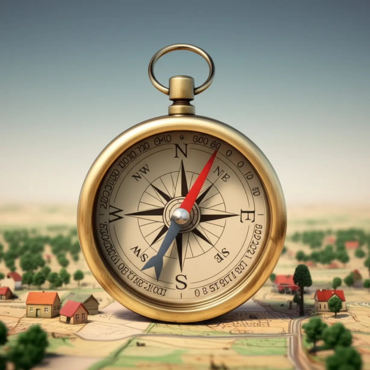 부동산-시장의-기준이-되는-표준지공시지가를-상징하는-나침반과-작은-땅-모형.-땅값을-쉽게-이해하도록-돕는-이미지입니다.