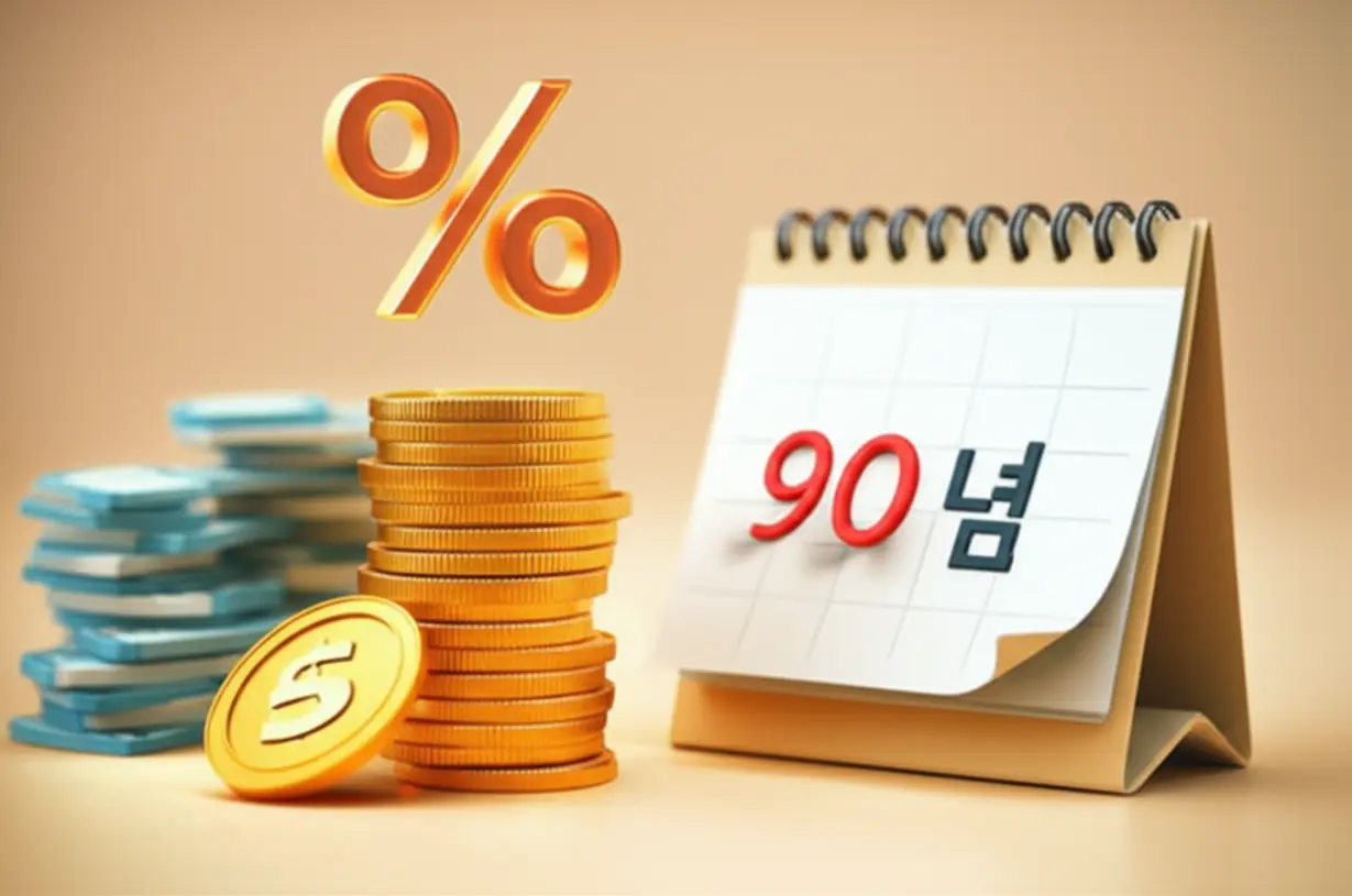 중소기업-청년-소득세-감면-혜택으로-절약할-수-있는-세금과-기간.-5년간-90%-감면이라는-큰-이점을-시각적으로-보여줍니다.