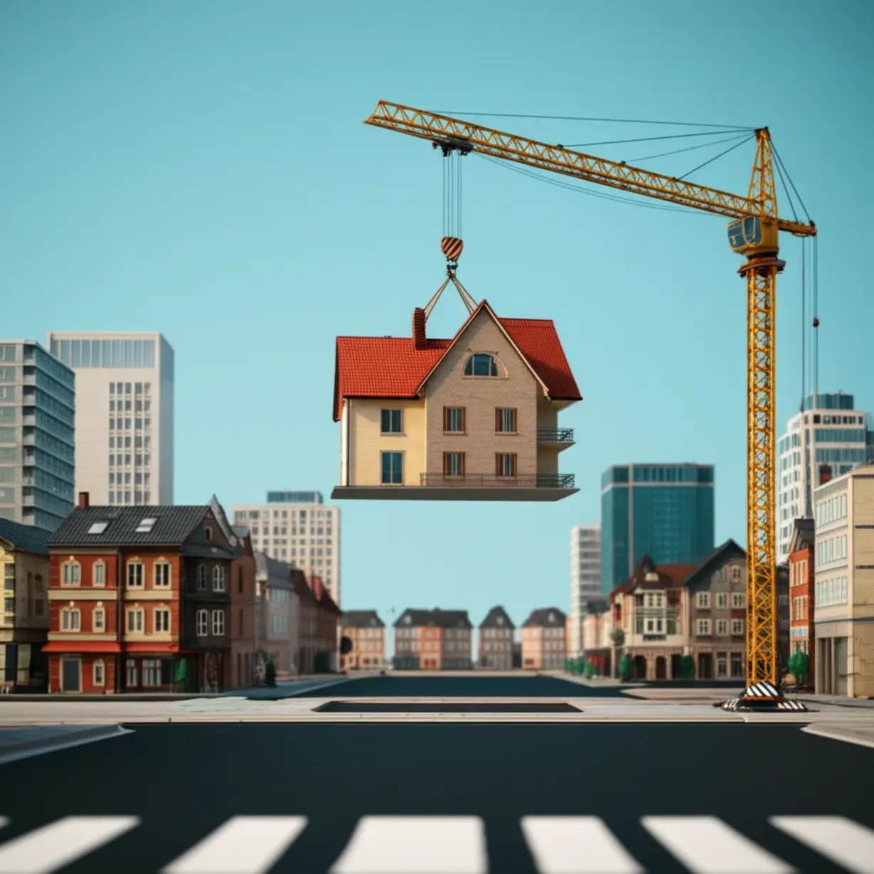 크레인이-작은-집-모형을-들어-올려-도시-빈터에-놓는-모습.-정부가-수도권-주택-공급을-늘리기-위해-다양한-방안을-추진하는-것을-상징합니다.