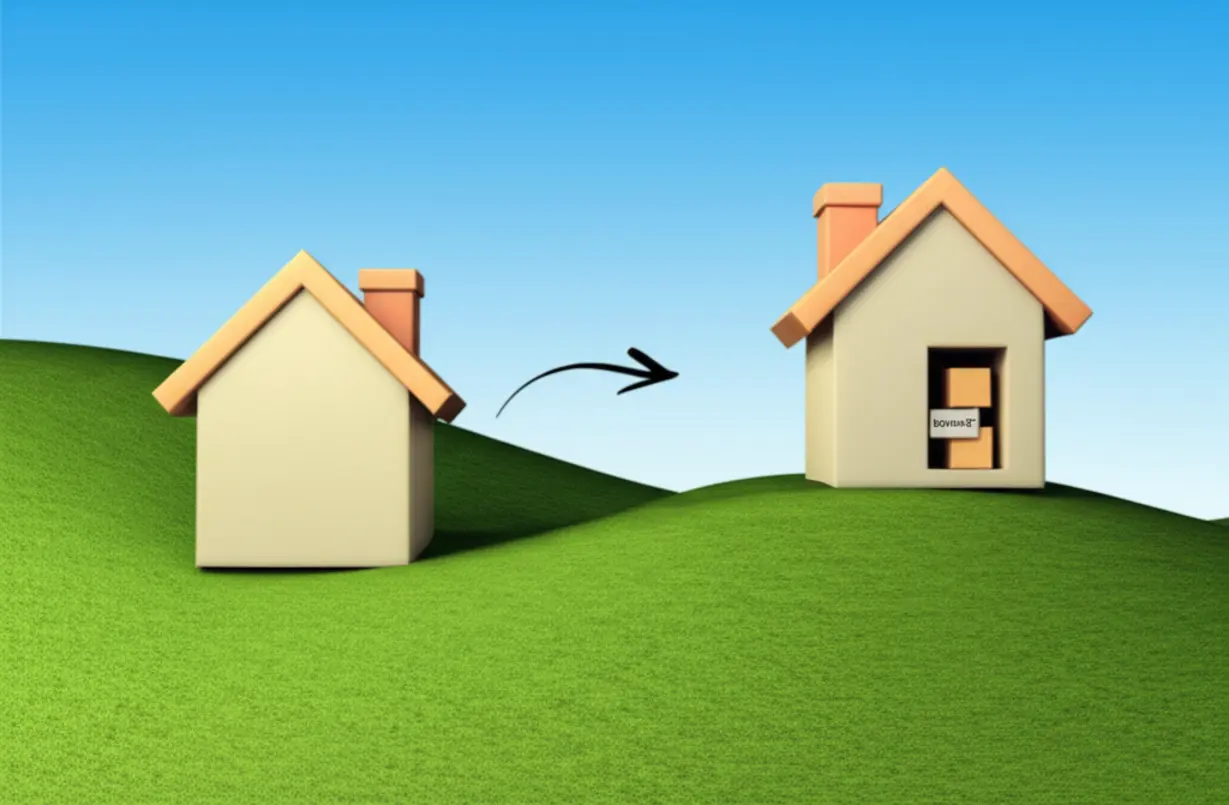 비어있는-집과-이삿짐-박스-옆에-놓인-작은-집-두-채가-언덕-위에-있는-이미지.-임차인이-거주하는-집으로-이사할-때의-특별한-상황과-이사-준비-과정을-나타냅니다.