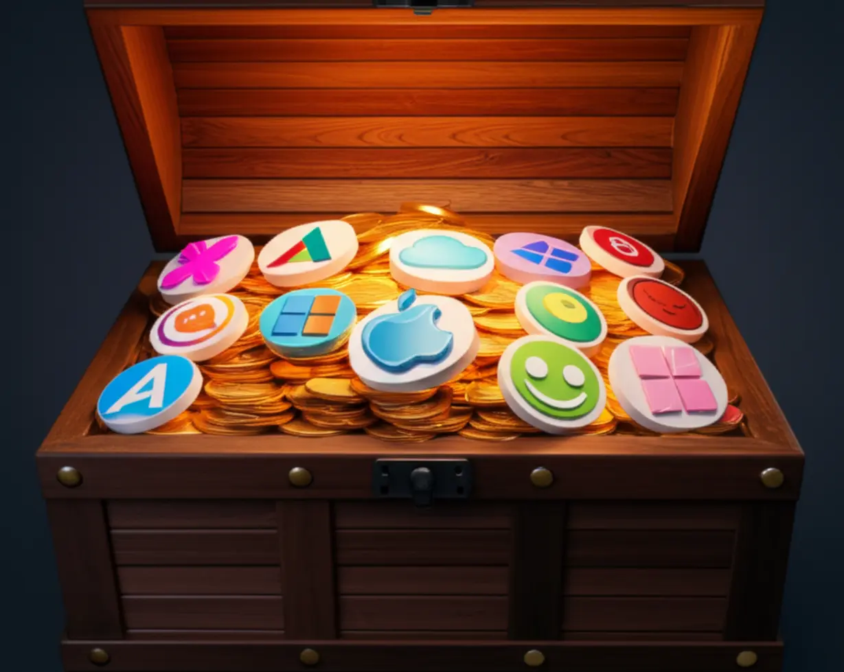 국민연금이-투자한-미국-주식-TOP10-종목들을-상징하는-보물상자-이미지.-핵심-기술주와-안전한-분산-투자를-나타냅니다.