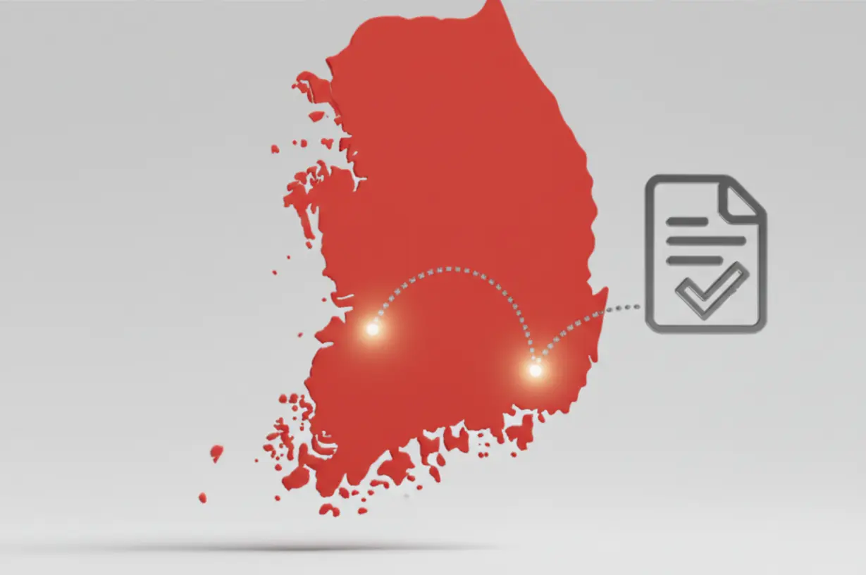 대한민국-지도-위에-빛나는-점들이-흩어져-있고-체크-표시가-있는-문서로-연결된-귀여운-3D-일러스트-이미지입니다.-2025년-전월세-신고제가-전국으로-확대되는-것을-상징합니다.