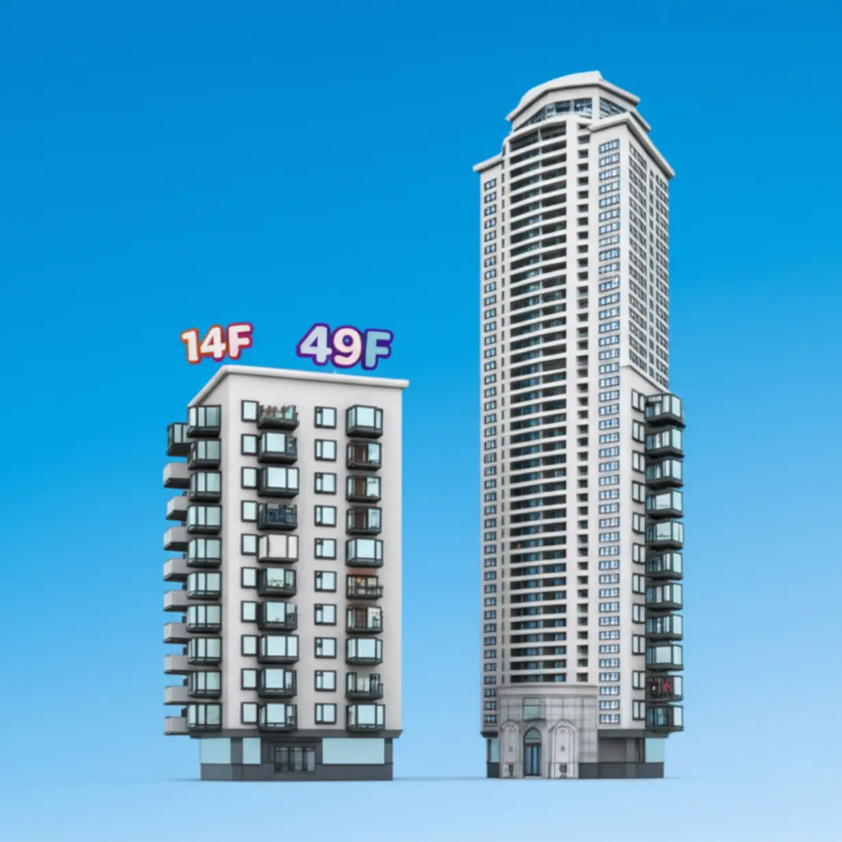 기존-14층-은마아파트와-재건축-후-49층으로-높아지는-은마아파트의-변화를-보여주는-귀여운-3D-그래픽