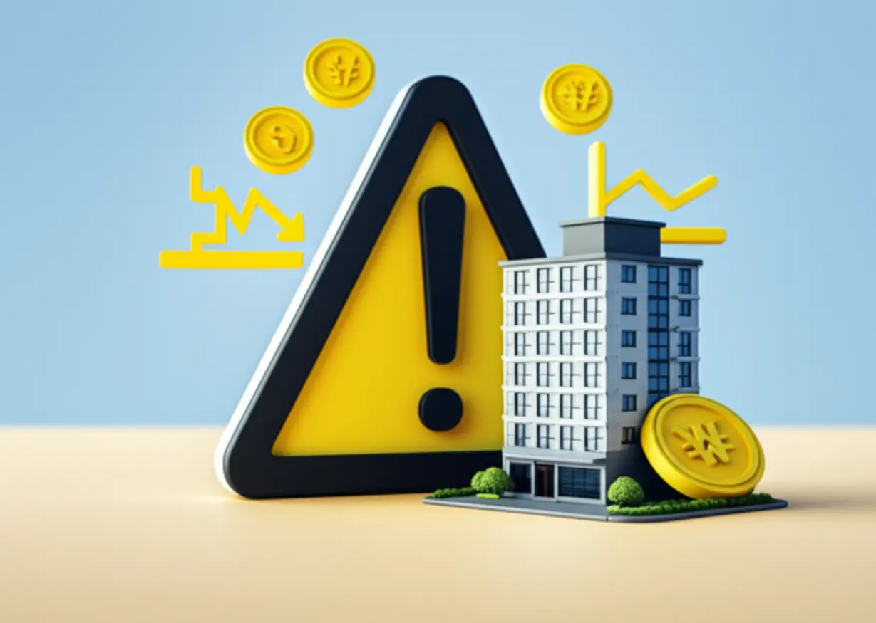 오피스텔-담보대출-이용-시-발생할-수-있는-주요-유의사항을-경고-표지판과-함께-표현한-귀여운-3D-이미지.-세금-문제와-시세-변동성을-쉽게-이해하도록-돕습니다.