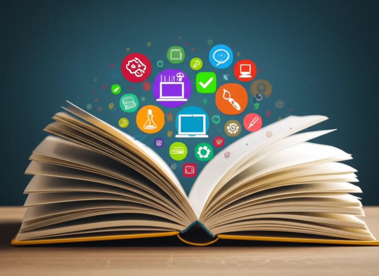 내일배움카드-다양한-교육-과정을-상징하는-펼쳐진-책과-여러-아이콘-이미지