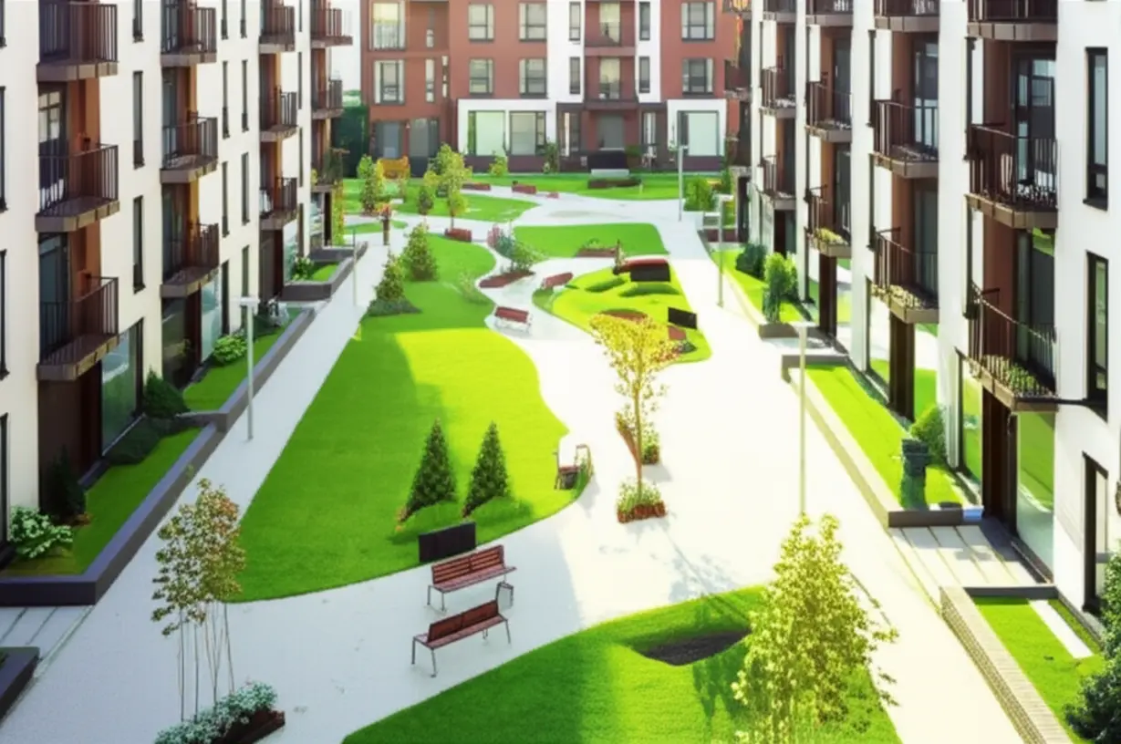 도안-푸르지오-디아델-민간임대-아파트의-쾌적한-단지-내-보행로.-넓은-녹지-공간과-안전한-주거-환경-이미지.