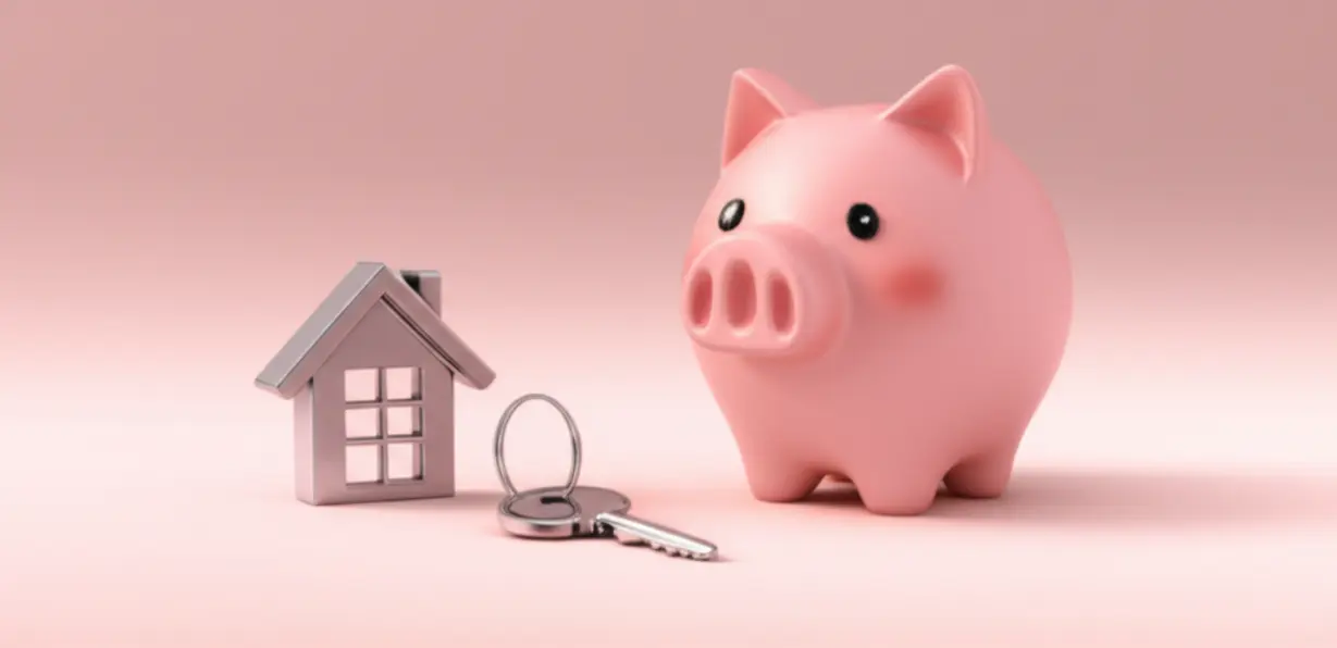 열쇠와-집-아이콘-옆-안전하게-보관된-저금통을-나타내는-3D-이미지,-전세-보증금-보호의-중요성을-상징합니다.