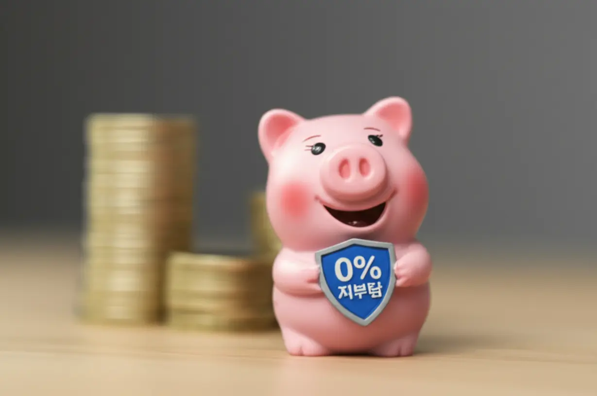 내일배움카드-자부담금의-낮은-비율을-상징하는-방패를-든-귀여운-돼지-저금통-이미지