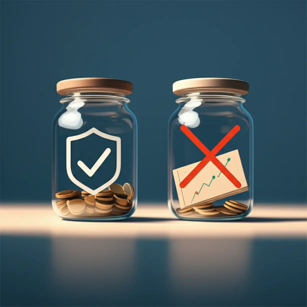 예금자보호-대상-상품과-비대상-상품을-쉽게-구분한-두-개의-유리병-3D-이미지