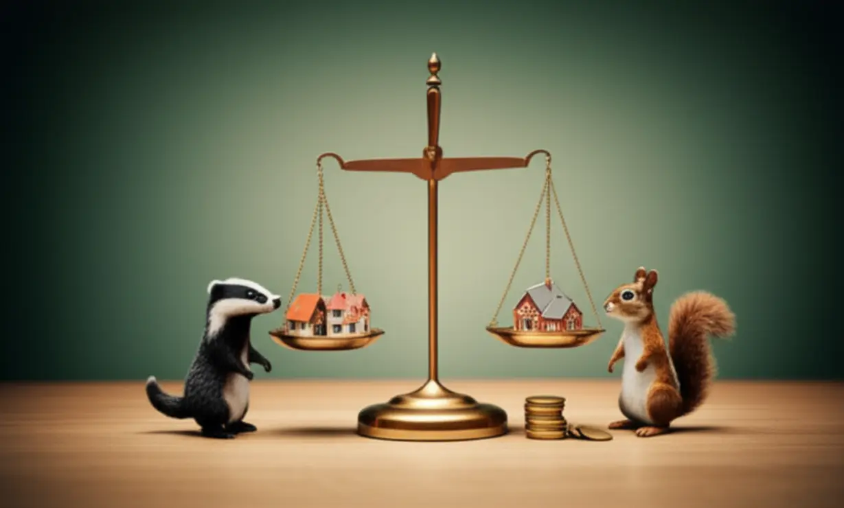 한국은행-기준금리-동결의-주요-원인을-귀여운-동물들과-저울로-표현한-3D-이미지.-부동산-시장,-가계부채,-한미-금리-차이-등-복잡한-경제-상황-속에서-신중한-결정을-내리는-모습을-보여줍니다.