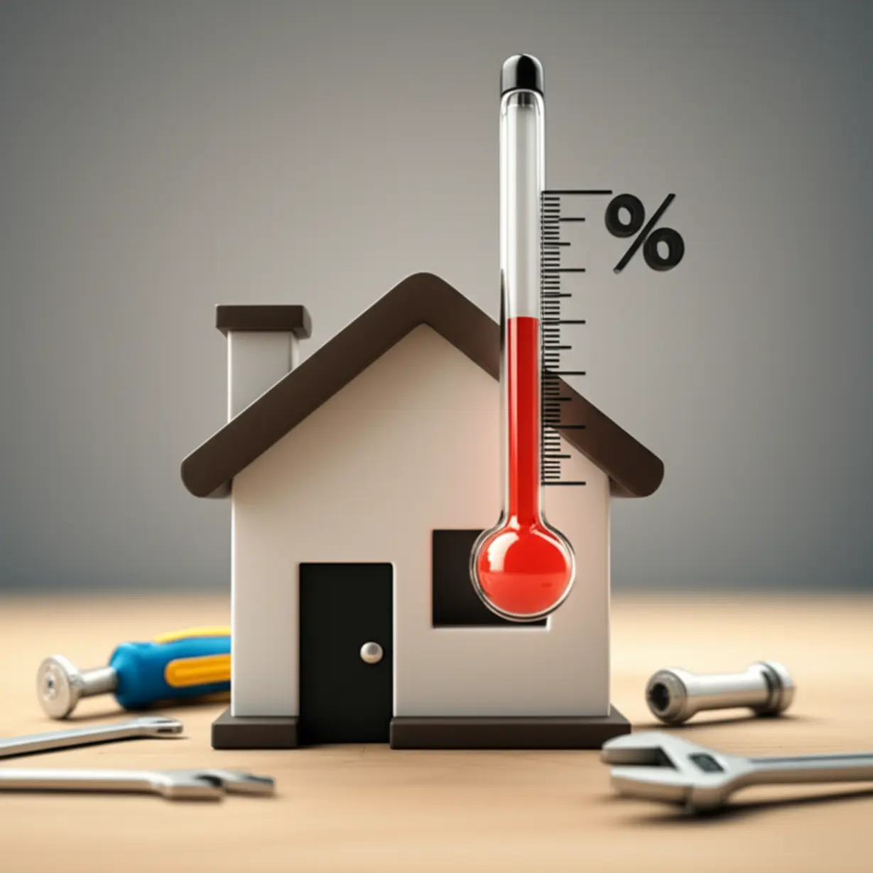집-아이콘-옆에-7%까지-올라가는-온도계와-수리-도구가-있는-귀여운-3D-일러스트-이미지입니다.-물가-상승이나-대규모-수선-시-전월세-상한제가-예외적으로-적용될-수-있음을-보여줍니다.