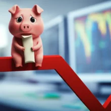 주식-상장폐지-정리매매로-슬픔에-잠긴-저금통-캐릭터가-구겨진-증권-문서를-들고-있는-귀여운-3D-이미지입니다.-개인투자자-주식-손실과-안타까움을-표현합니다.