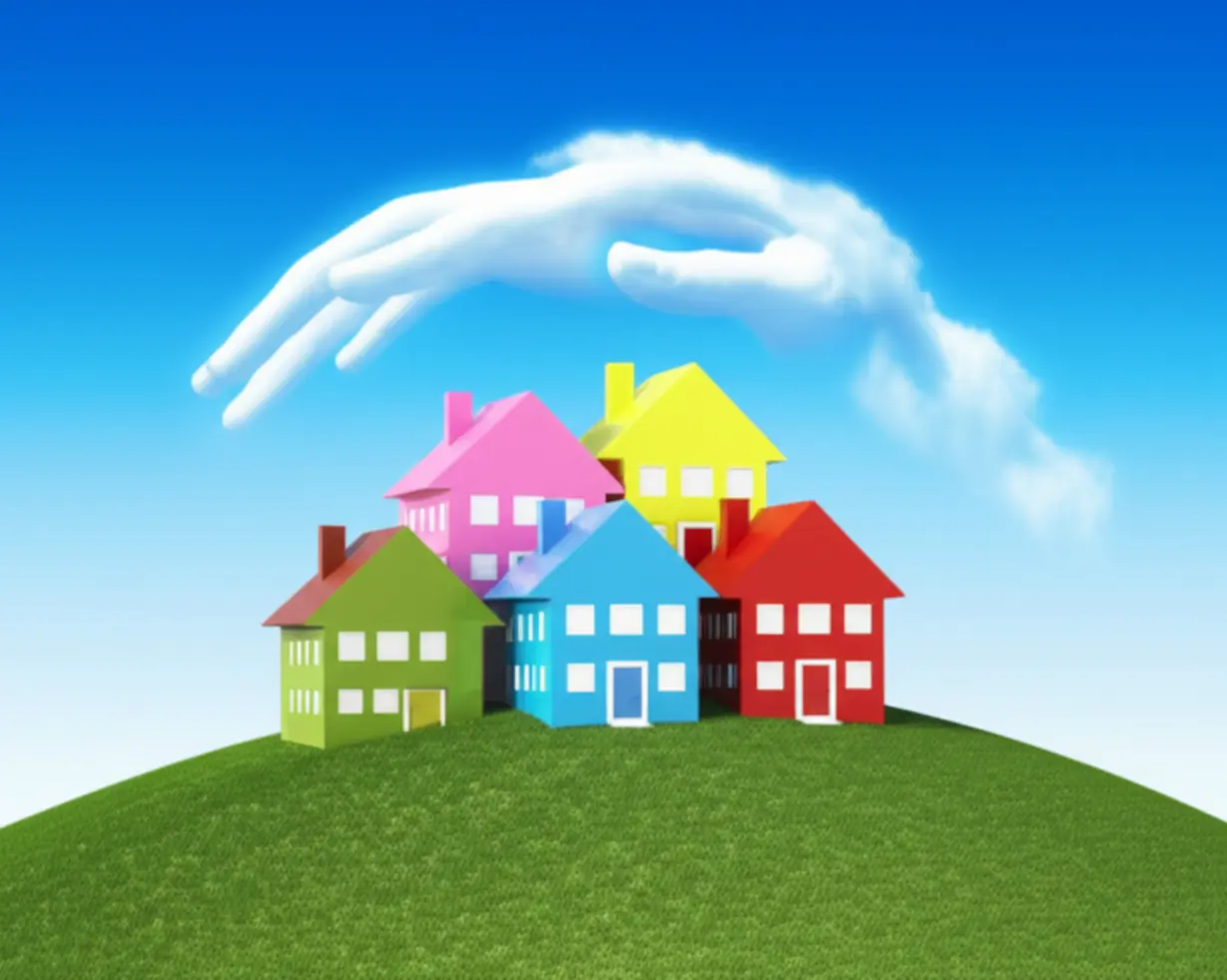 여러-채의-안전한-집들이-언덕에-자리-잡은-모습.-분산-투자와-안정적인-노후-자산-관리를-통해-부모님-세대의-주식-투자를-보호하는-방법을-상징하는-이미지.