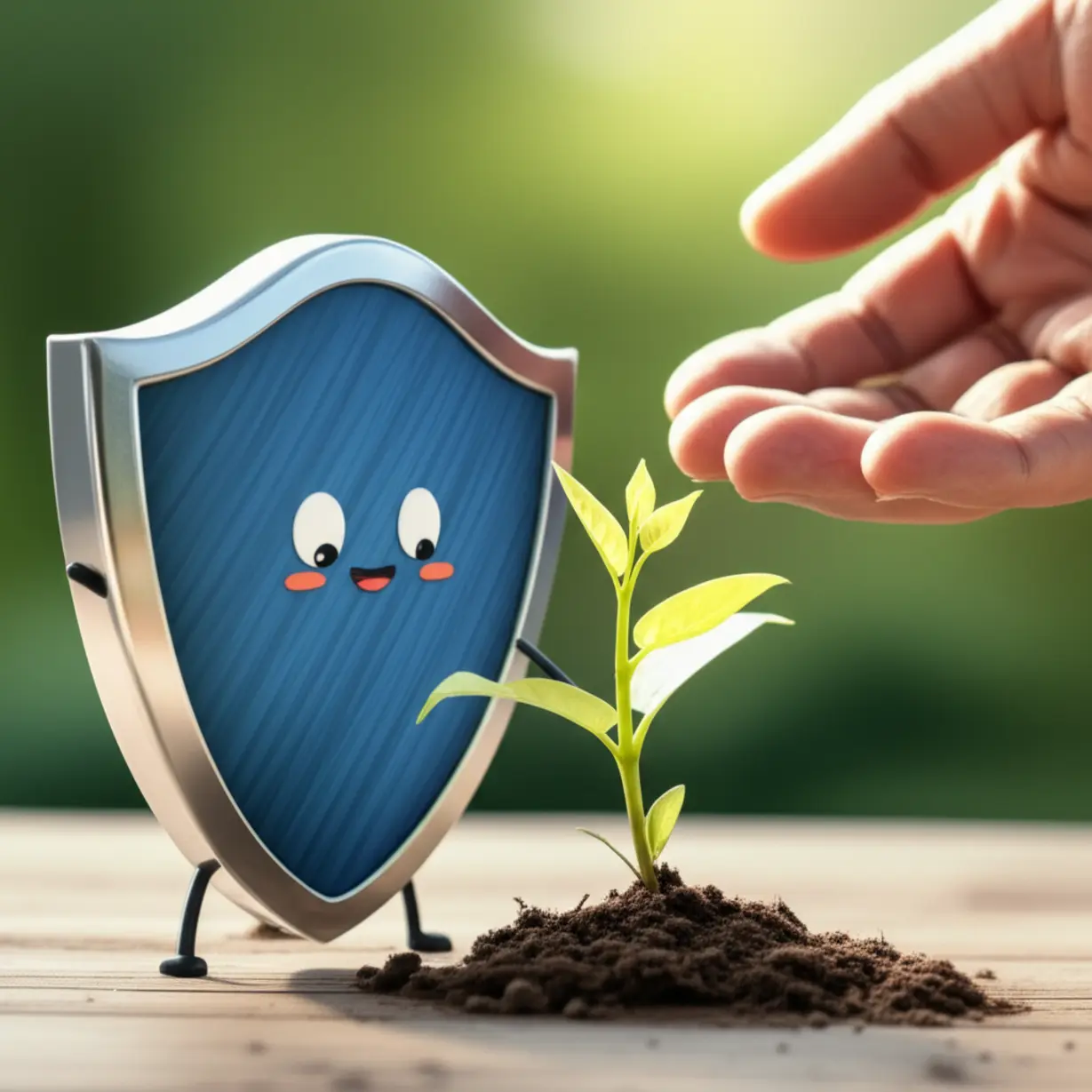 귀여운-3D-방패가-작은-돈나무를-보호하고,-부드러운-손이-물을-주고-있는-모습.-어르신들의-공모주-투자를-안전하게-지키고-꾸준히-성장시키는-방법을-상징합니다.