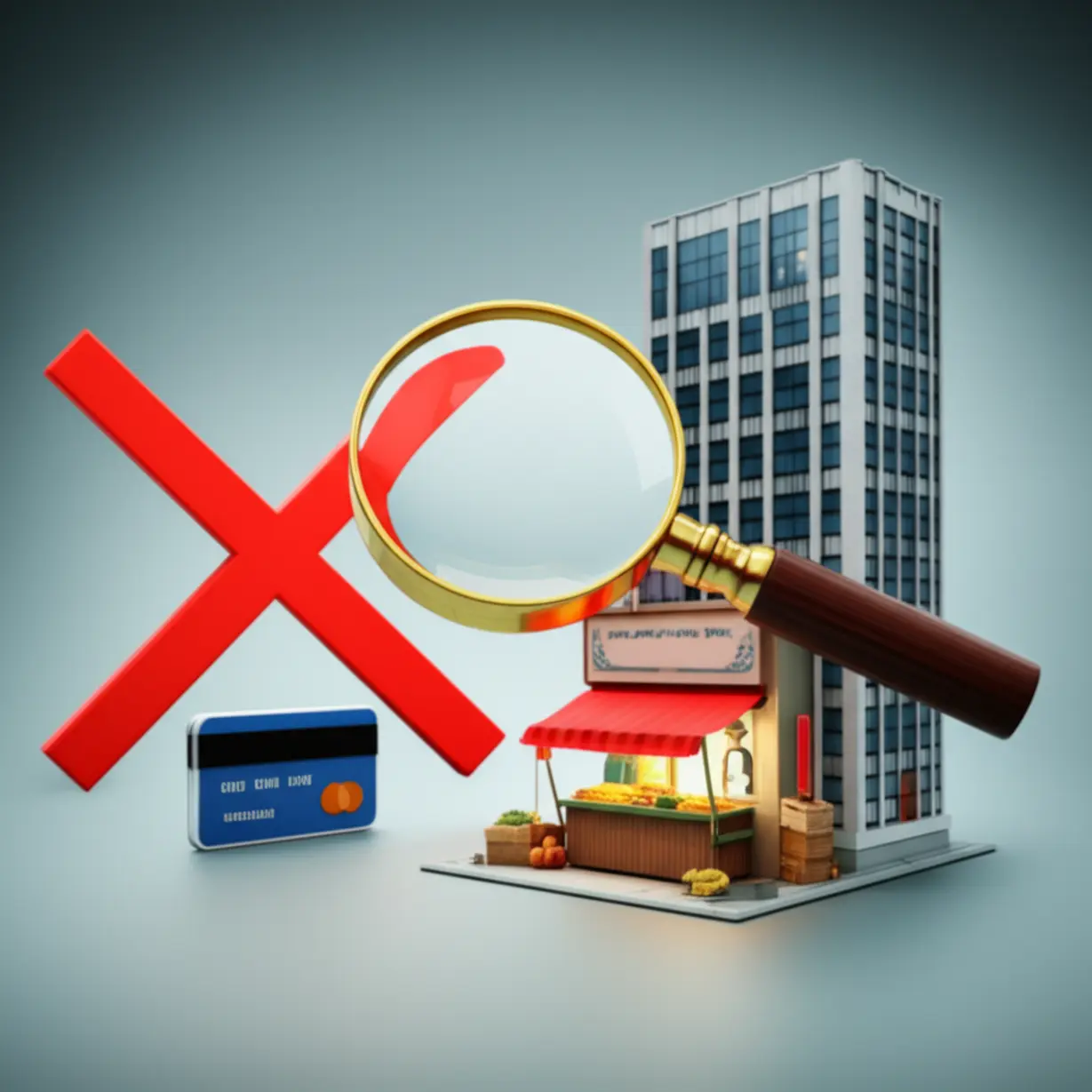 상생페이백-환급-기준을-설명하는-귀여운-그림.-돋보기가-전통시장-상점을-가리키고,-대형마트에는-