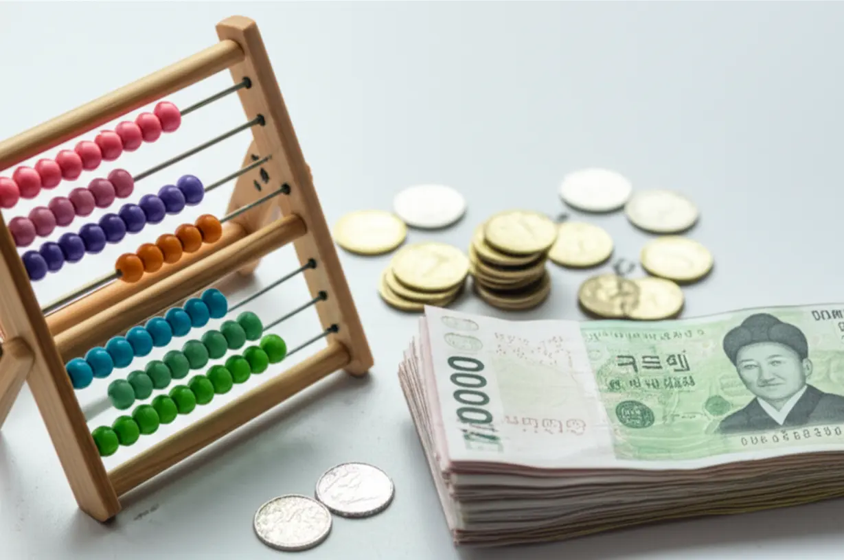 온누리상품권-사용으로-생활비가-절약되는-모습을-보여주는-귀여운-3D-주판과-지폐-동전,-알뜰한-가계-경제-효과를-상징합니다.