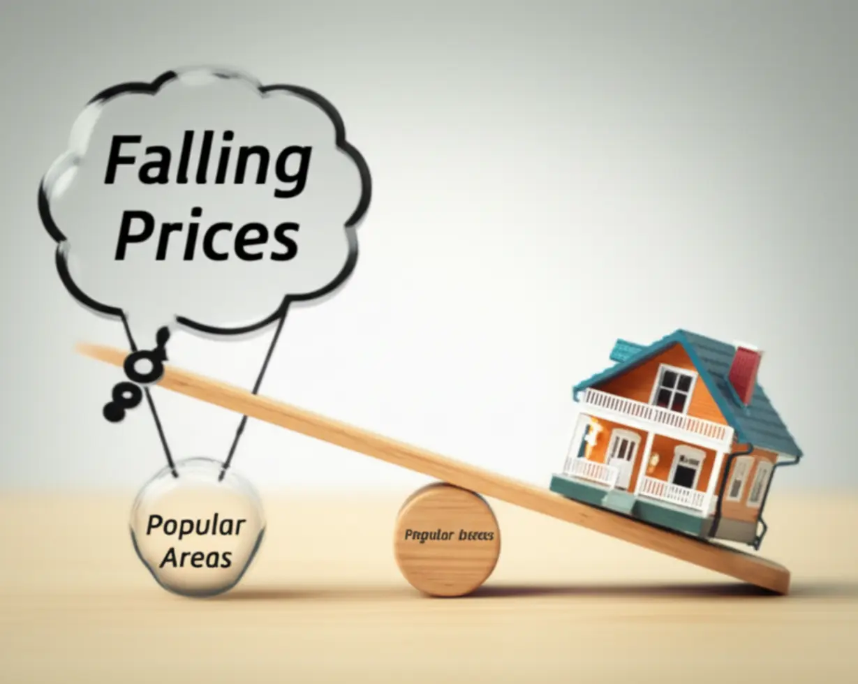 아파트-집값-하락을-기대하는-심리와-인기-지역의-실제-가격-상승-사이의-괴리를-보여주는-시소-이미지.-무주택자들의-집값-전망에-대한-고민을-표현합니다.