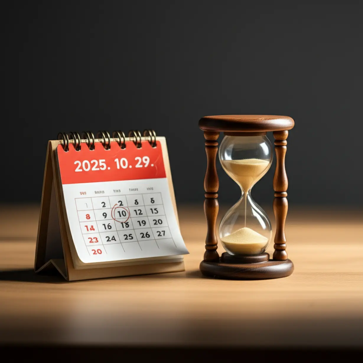 콜마홀딩스-주주총회-날짜가-표시된-달력과-시간이-흐르는-모래시계-3D-이미지.-임시주총-카운트다운-시작을-알리는-이미지.