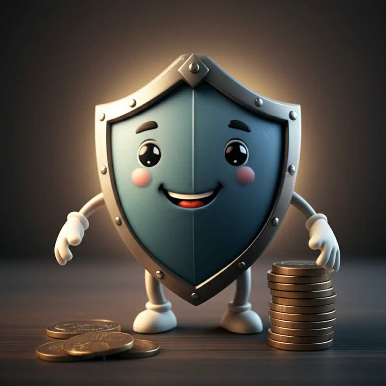 귀여운-방패가-한화-지폐와-동전을-보호하는-모습.-상여금-세금과-통상임금을-통한-근로자-권익-보호를-상징.