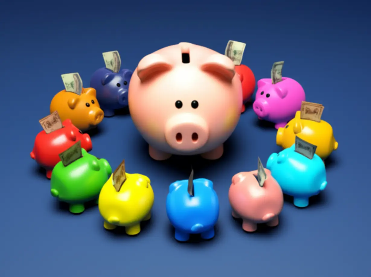 여러-금융기관에-자산을-나누어-예치하는-분산-투자-전략을-나타내는-다양한-색상의-저금통-3D-이미지