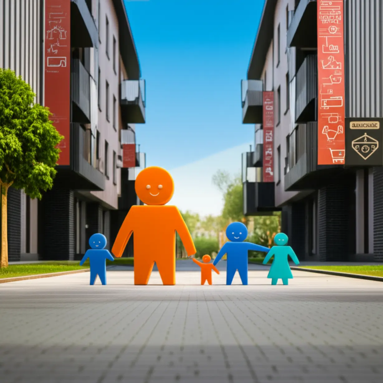 공공분양,-공공임대주택에-입주하는-다양한-가족을-상징하는-3D-그래픽,-주거-안정의-의미를-강조