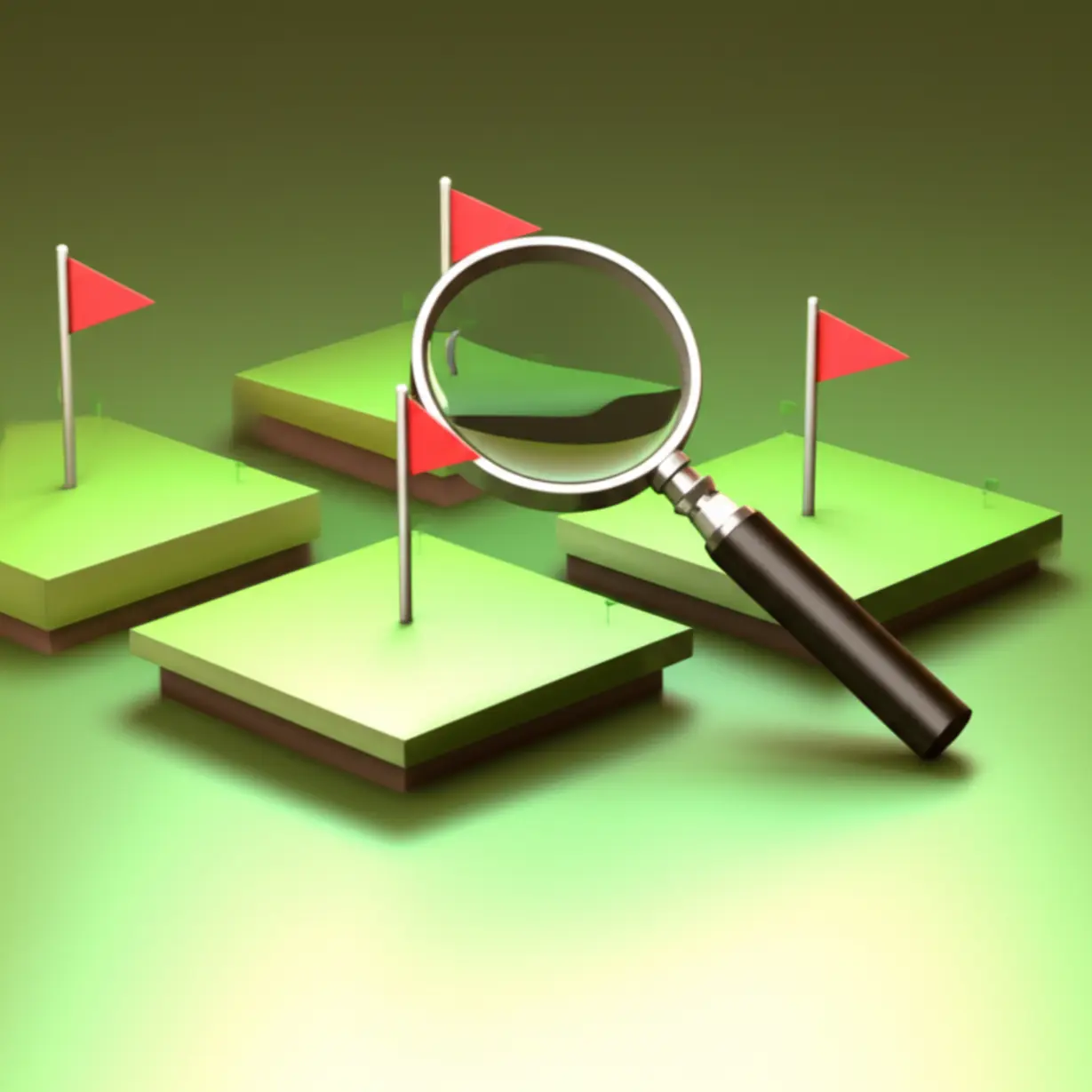 여러-땅-중-대표-표준지를-신중하게-선택하는-과정을-보여주는-귀여운-3D-그림.-토지-감정평가와-표준지-선정-절차를-알기-쉽게-나타냅니다.