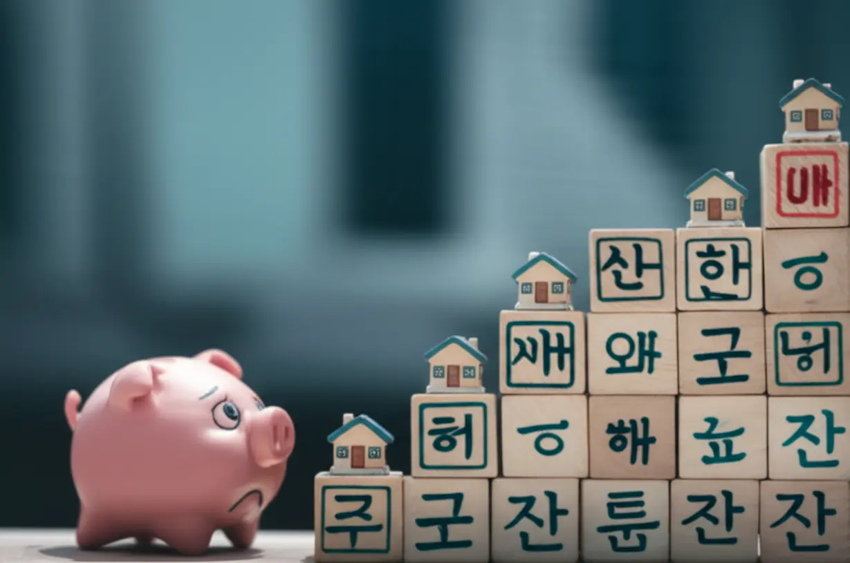 부동산-대출-규제-강화를-상징하는-돼지-저금통과-오르기-힘든-계단-그림.-주택-공급-정책과-대출-어려움을-표현하는-귀여운-3D-이미지.