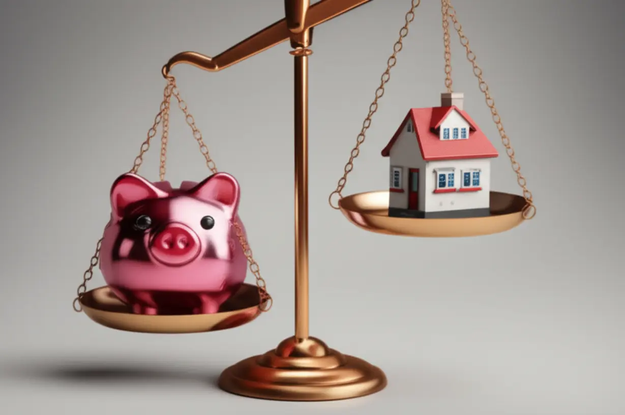 작은-돼지-저금통과-시골집이-놓인-저울-이미지.-세컨드-홈-세금-혜택이-기대만큼-크지-않을-수-있음을-표현.