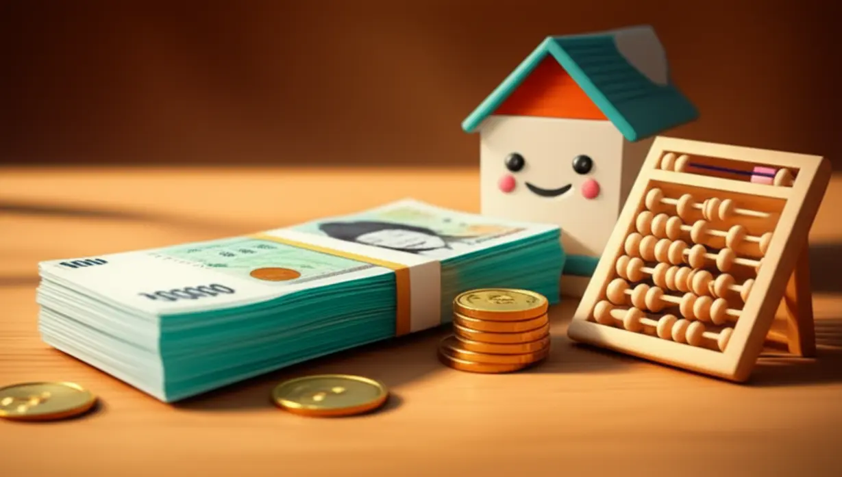 세금-계산을-나타내는-귀여운-돈다발과-주택-모형,-주판.-표준지공시지가가-재산세,-종합부동산세-등-부동산-관련-세금에-미치는-영향을-상징합니다.