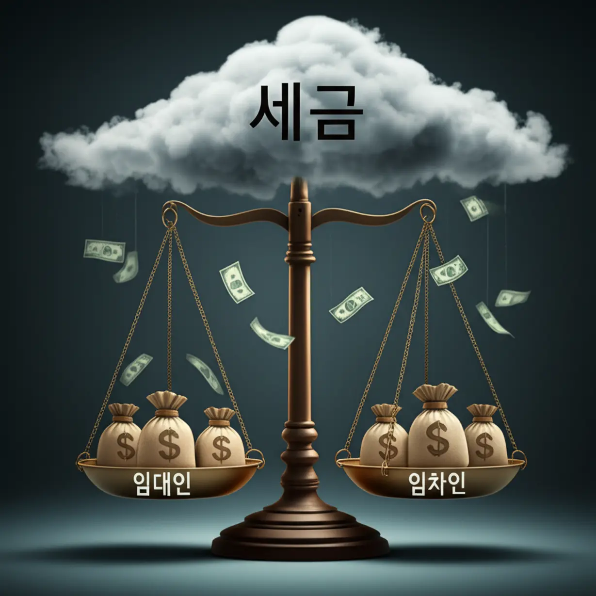 월세화-정책으로-인한-조세의-귀착-현상과-서민-월세-부담-증가를-귀여운-3D-캐릭터로-표현한-이미지.-임대인과-임차인이-세금을-나누어-부담하게-되는-경제학-원리를-시각적으로-보여줍니다.