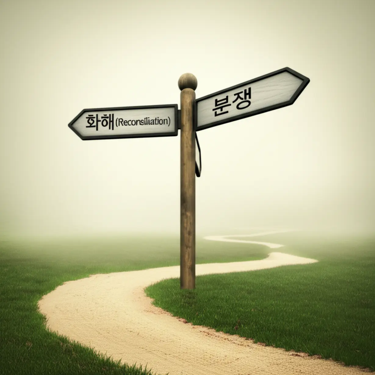 분쟁과-화해의-갈림길을-보여주는-표지판이-있는-꼬불꼬불한-길.-콜마홀딩스-경영권-분쟁이-앞으로-어떤-방향으로-전개될지-미래를-암시합니다.