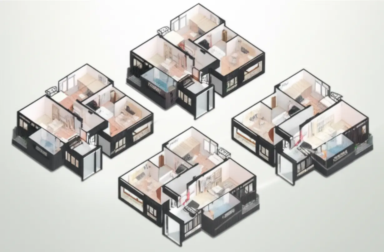 더샵-신문그리니티-2차-아파트의-다양한-평형별-타입별-내부-구조를-보여주는-귀여운-3D-평면도-모형.-84A,-84C,-93타입의-특징을-한눈에-볼-수-있습니다.