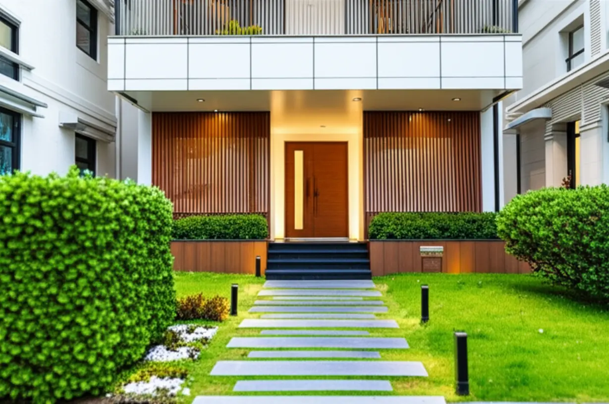 더샵-신문그리니티-2차-모델하우스의-세련된-외관을-보여주는-귀여운-3D-이미지.-깔끔하고-현대적인-건축-디자인이-방문객을-맞이하는-모습입니다.