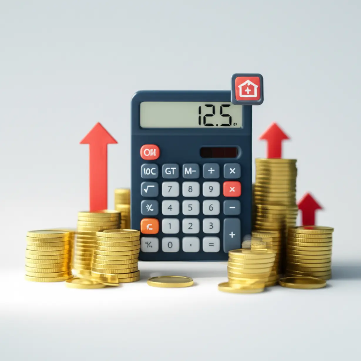 작은-오피스텔-아이콘이-있는-계산기와-동전-더미의-귀여운-3D-이미지.-오피스텔-대출의-DSR,-LTV-규제와-대출-한도-계산의-중요성을-나타냅니다.
