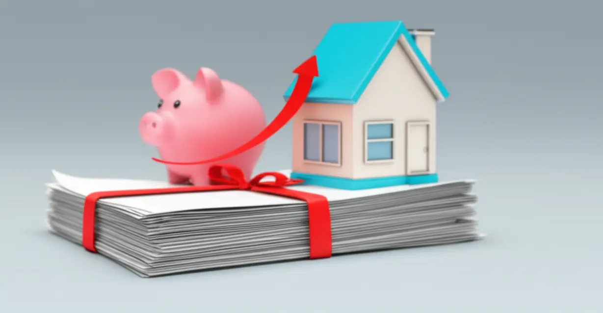 대출-서류,-주택-담보,-소득-증명을-상징하는-3D-문서-더미와-집-아이콘,-저금통.-원천징수영수증의-다양한-활용처를-나타내는-이미지.