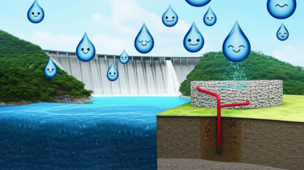 귀여운-3D-일러스트로-표현된-여러-가지-수자원-해결책이-조화롭게-연결된-모습.-기존-저수지와-새로운-파이프라인,-지하-저류댐-건설-등이-어우러져-강릉의-물-부족-해결을-위한-다양한-노력을-상징합니다.