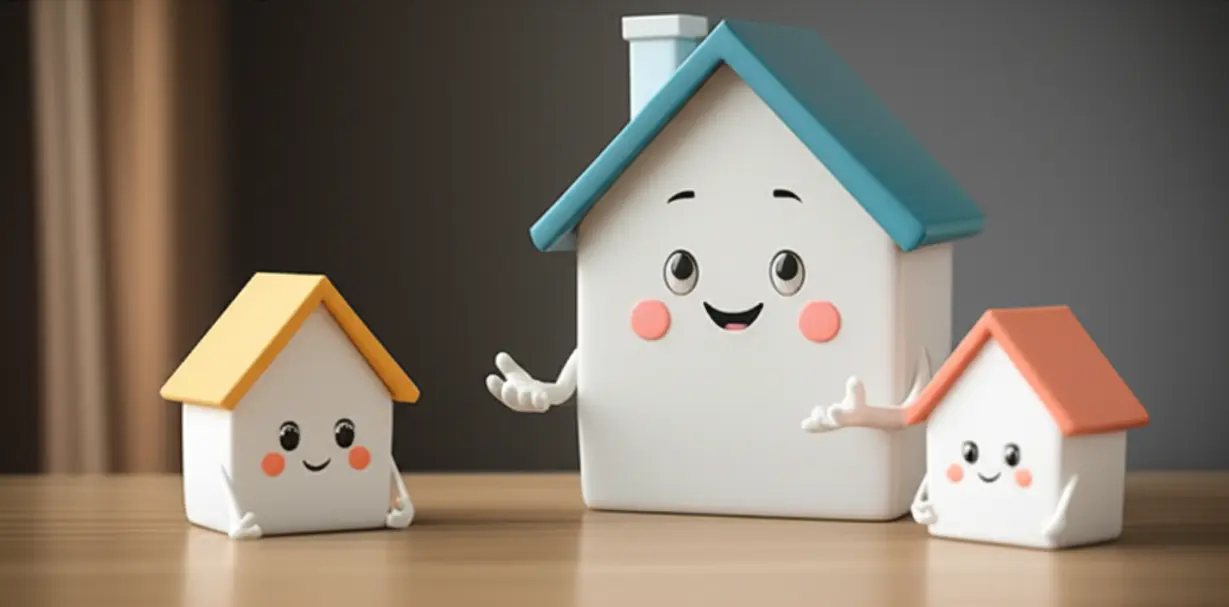 전문가-윤준파파를-상징하는-큰-귀여운-3D-만화-집이-두-작은-집에게-친절하게-조언하는-모습,-전월세-문제의-현명한-해결-방안을-제시합니다.