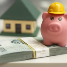 귀여운-돼지-저금통과-주택-모형이-있는-주택담보대출-상환-계획-이미지.-내집마련-자금,-대출-이자-계산에-대한-재정-계획을-보여줍니다.