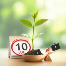 10시-출근제를-상징하는-달력에서-돋아나는-새싹과-일가정-양립을-나타내는-집과-회사-아이콘.-육아-부담을-덜어주는-행복한-모습을-표현합니다.