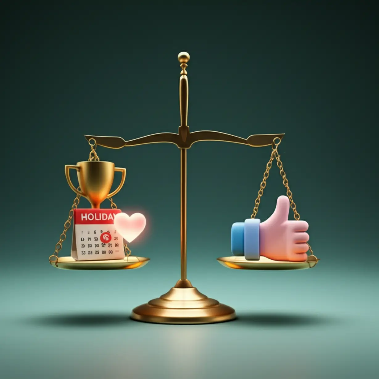 황금-트로피와-연휴-달력,-그리고-엄지척과-하트-아이콘이-균형을-이루는-귀여운-3D-저울-이미지,-물질적-보상과-정서적-인정의-조화를-표현합니다.